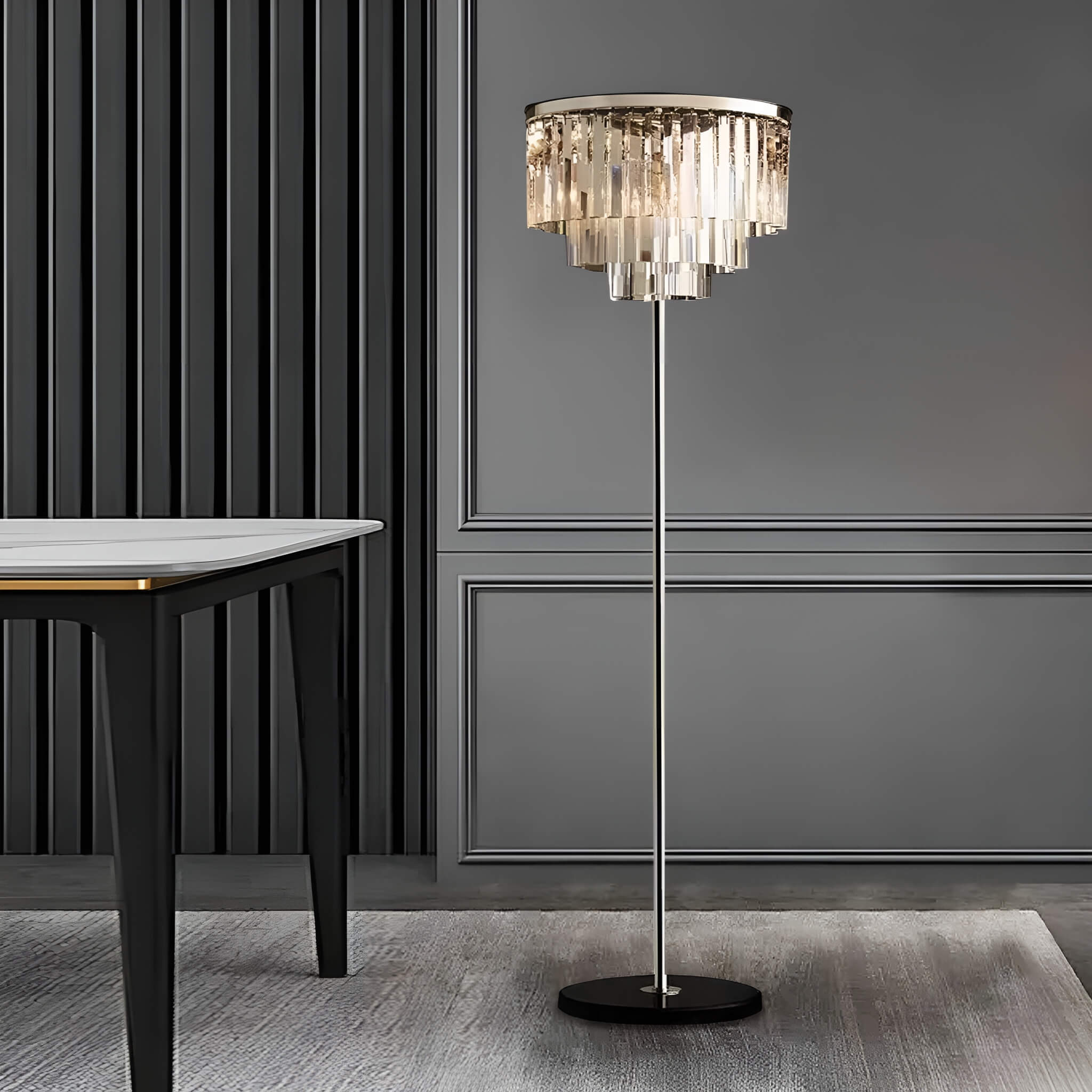 Modern American Crystal Floor Lamp for Elegant Living Spaces-dining-room|Feyran