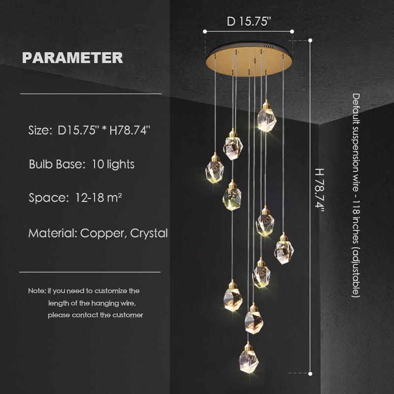 Modern Crystal Chandelier Foyer Living Room Droplight Hall Decoration Lights-Chandeliers-Feyran-10 Lights / D15.75"*H78.74"-Warm Light-Feyran