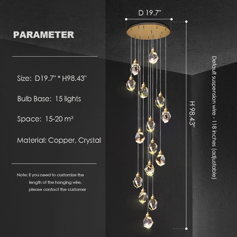 Modern Crystal Chandelier Foyer Living Room Droplight Hall Decoration Lights-Chandeliers-Feyran-15 Lights / D19.7"*H98.43"-Warm Light-Feyran