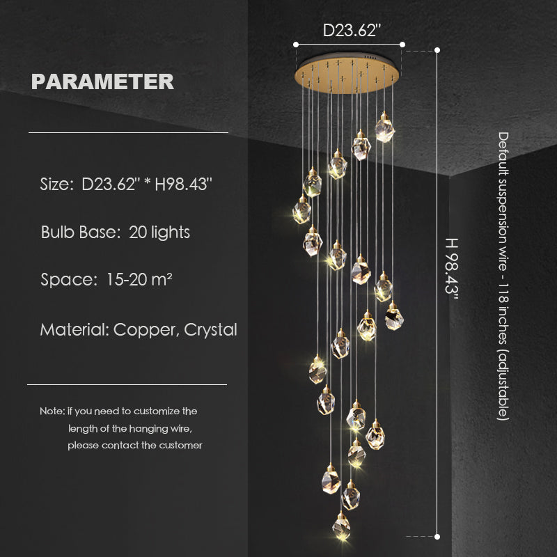 Modern Crystal Chandelier Foyer Living Room Droplight Hall Decoration Lights-Chandeliers-Feyran-20 Lights / D23.62"*H98.43"-Warm Light-Feyran