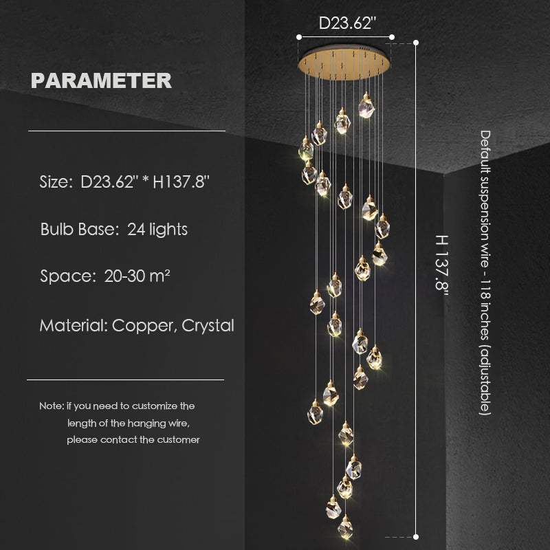 Modern Crystal Chandelier Foyer Living Room Droplight Hall Decoration Lights-Chandeliers-Feyran-24 Lights / 23.62"*H137.8"-Warm Light-Feyran