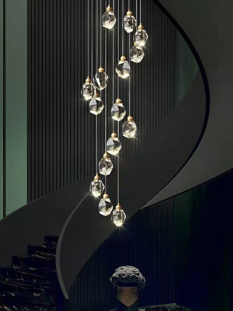 Extra Large 63''-137.8'' Duplex Hall Shaped Chandelier 2 story Foyer Living Room Droplight Modern Crystal Ceiling Lighting fixture Hotel Hallway Resturant Cafe Decoration