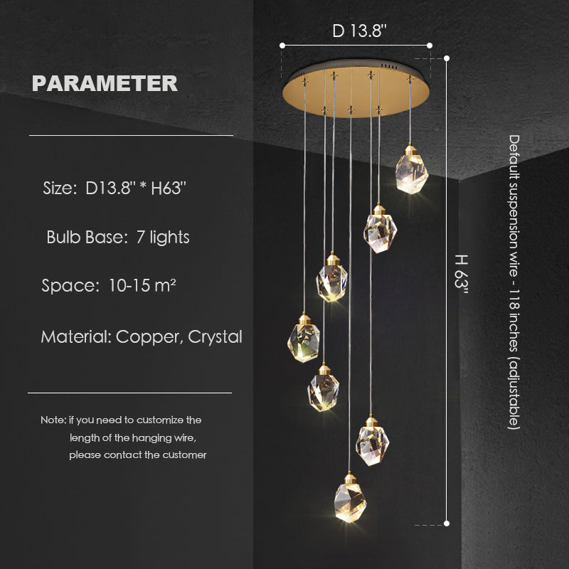 Modern Crystal Chandelier Foyer Living Room Droplight Hall Decoration Lights-Chandeliers-Feyran-7 Lights / D13.8"*H63"-Warm Light-Feyran