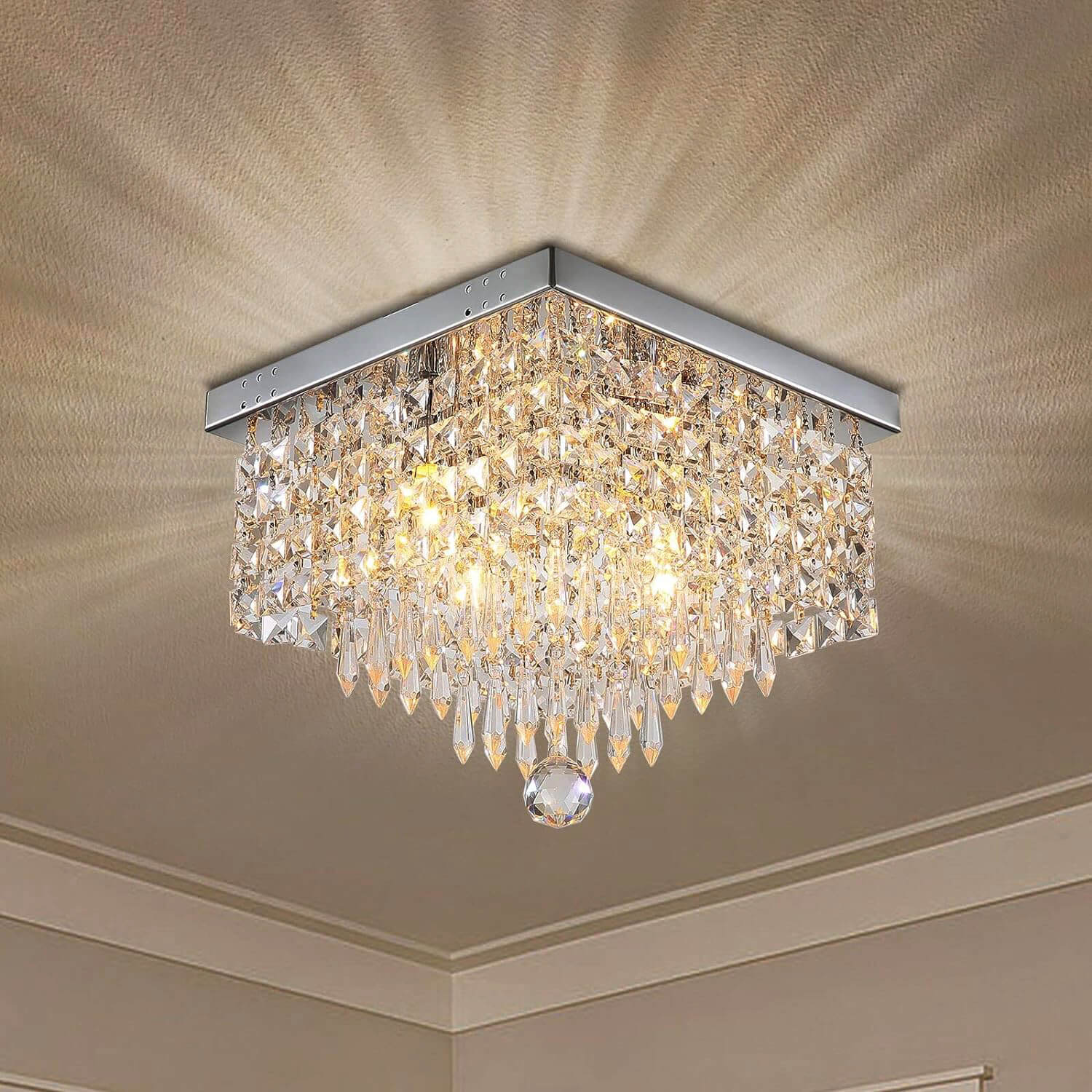 Modern Crystal Flush Mount Ceiling Light-frontview-1 | Feyran