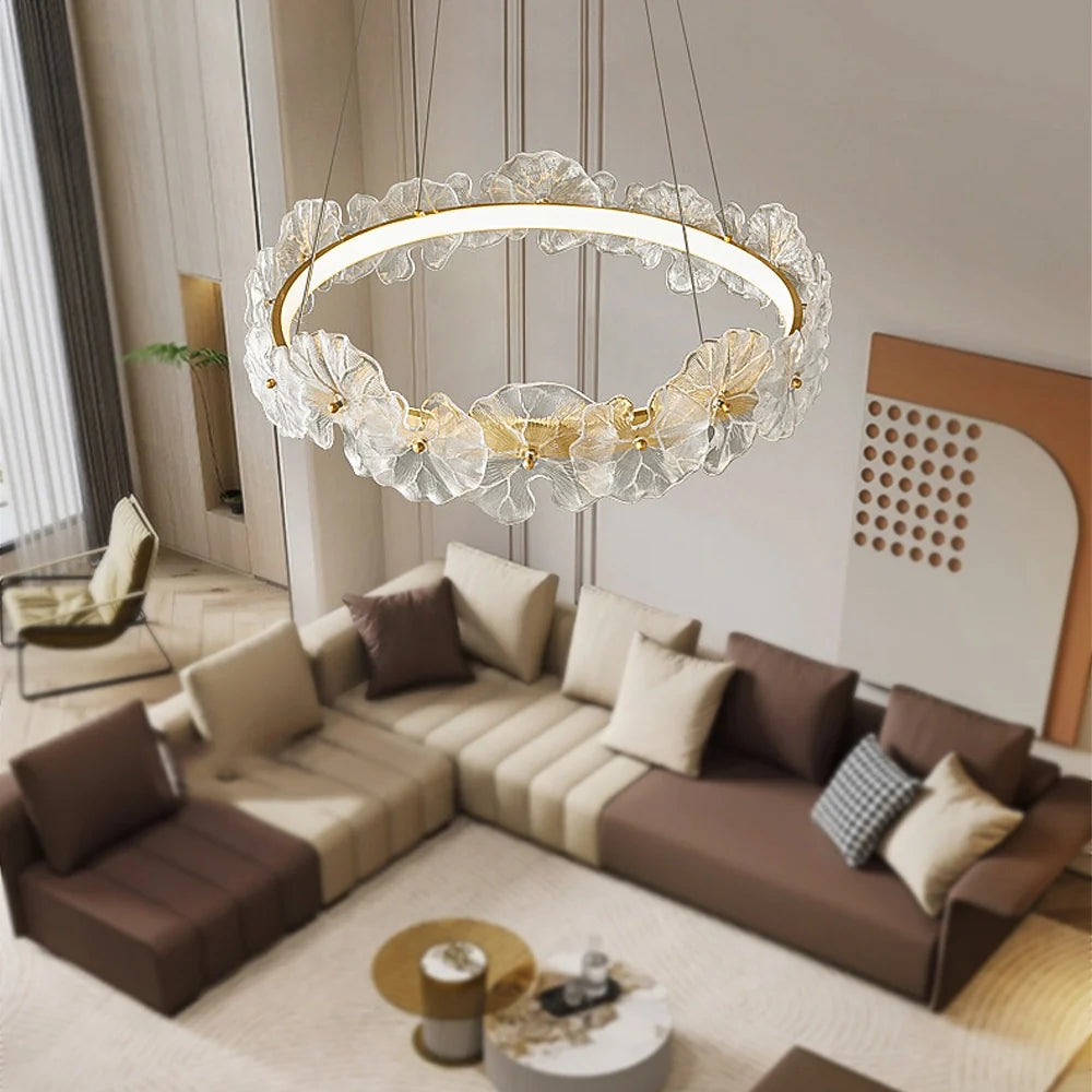 Top-view-of-modern-floral-chandelier-with-glass-petal-design-and-led-lighting-installed-in-a-stylish-living-room-interior-ch401-20250612-Feyran-lighting