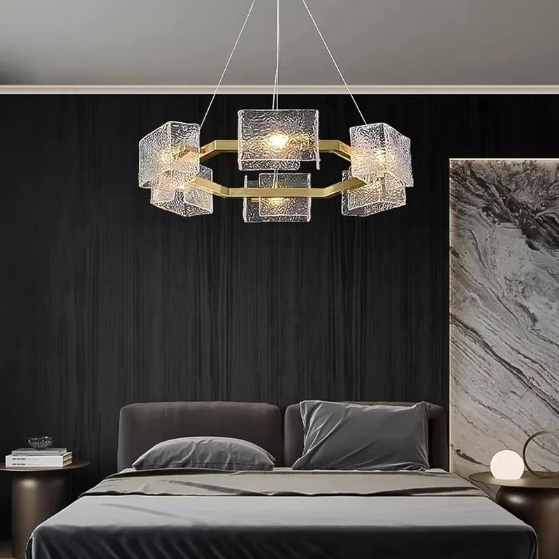 modern-gold-ring-chandelier-with-textured-glass-installed-in-bedroom-ch437-20250718-Feyran-lighting