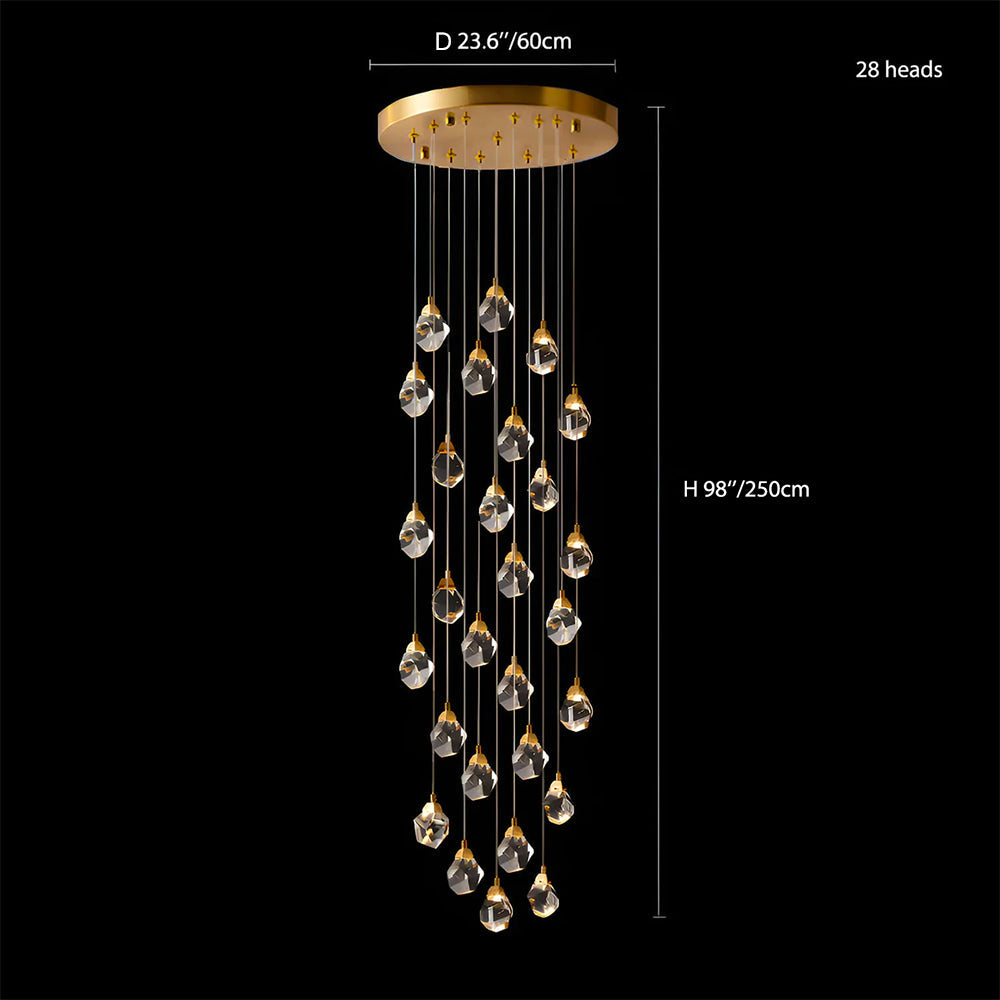 Modern Golden Raindrop Crystal Chandeliers for High Ceilings in Foyer & Living Room size | Feyran