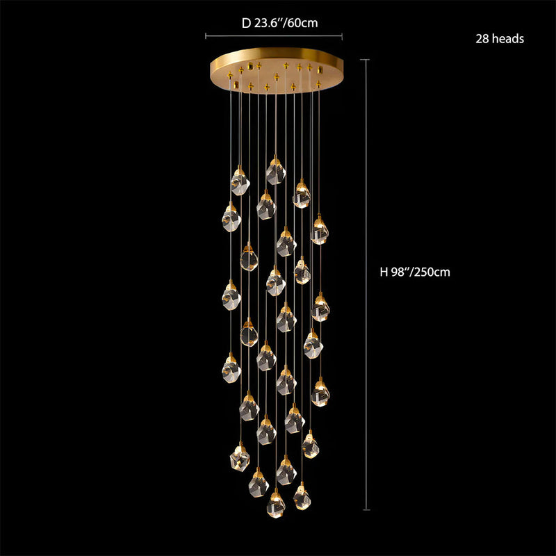 Modern Golden Raindrop Crystal Chandeliers for High Ceilings in Foyer & Living Room size | Feyran