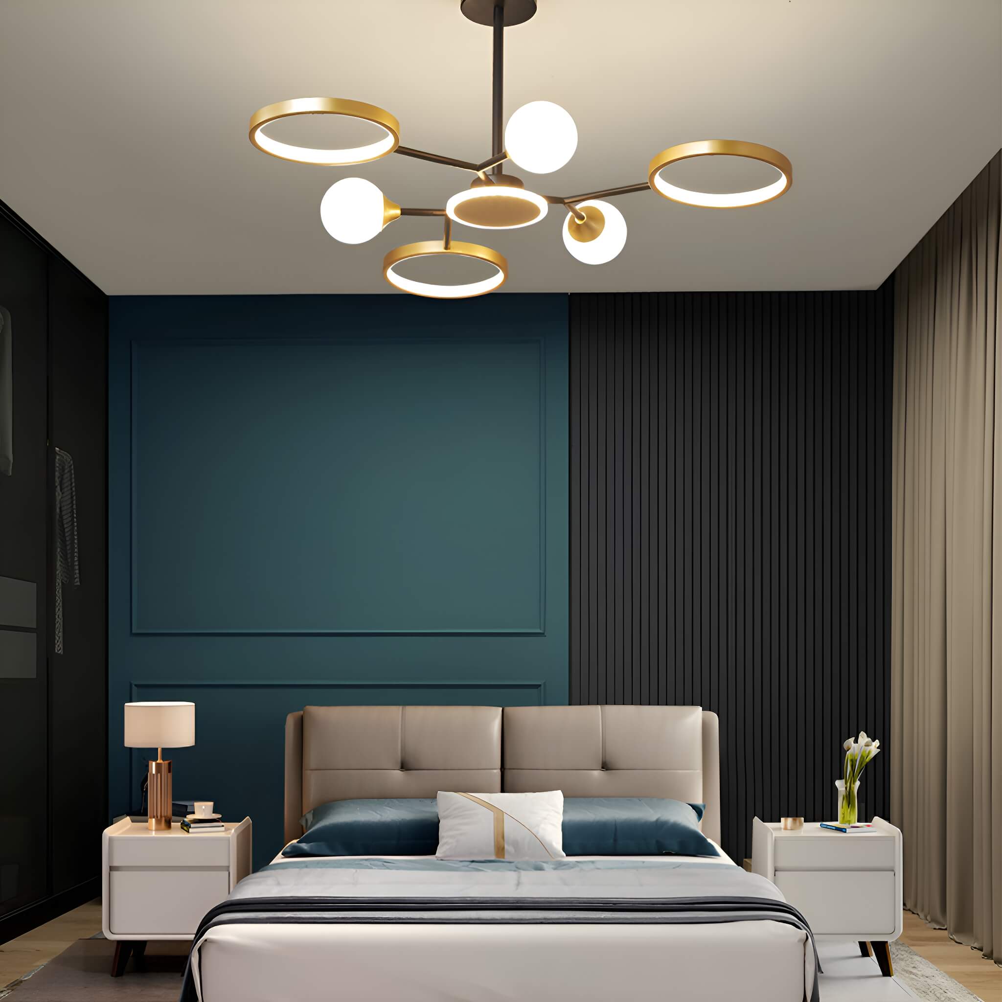 Gold Rings Modern Sputnik Ceiling Lights-bedroom-1 | Feyran