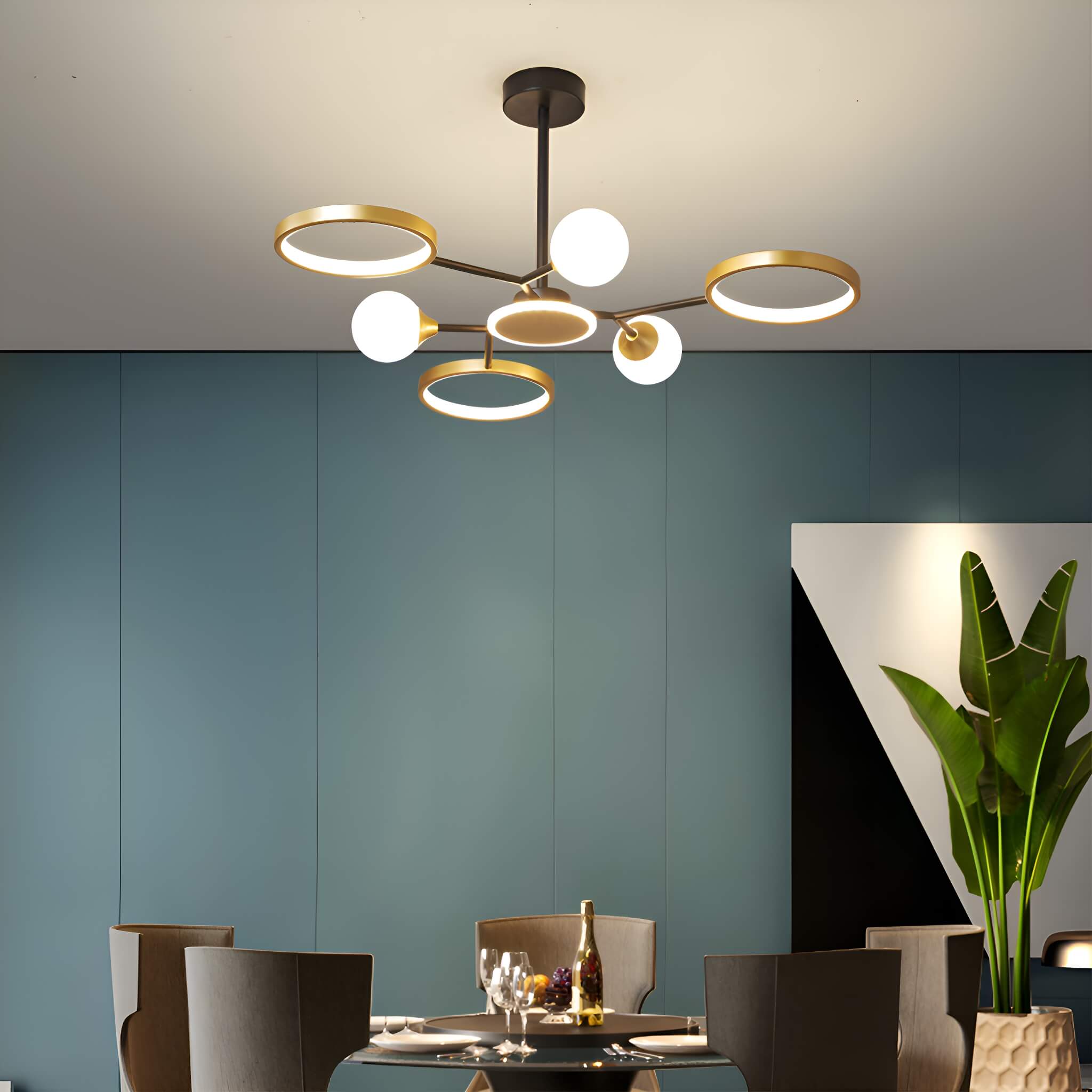 Gold Rings Modern Sputnik Ceiling Lights-livingroom-1 | Feyran