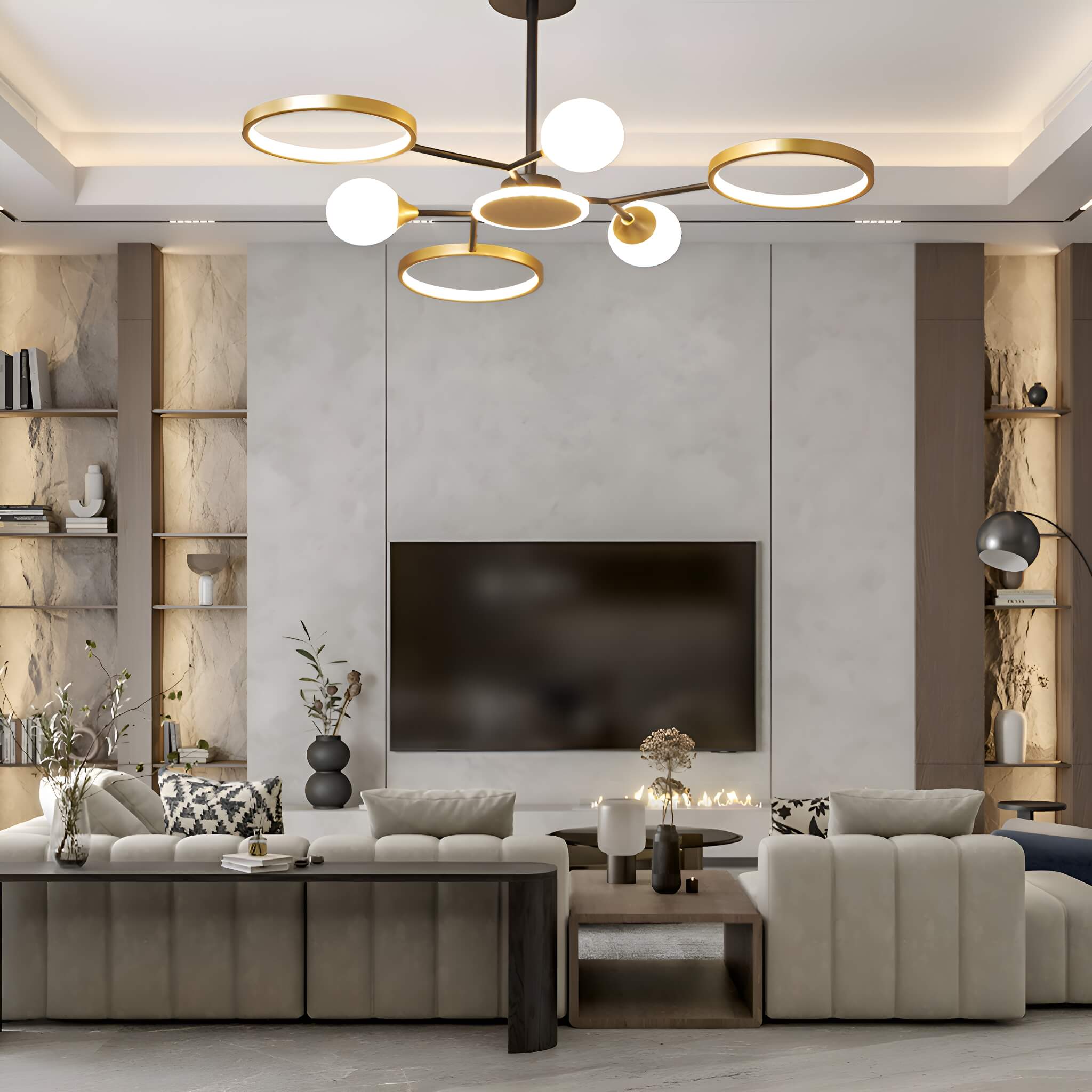 Gold Rings Modern Sputnik Ceiling Lights-livingroom-2 | Feyran