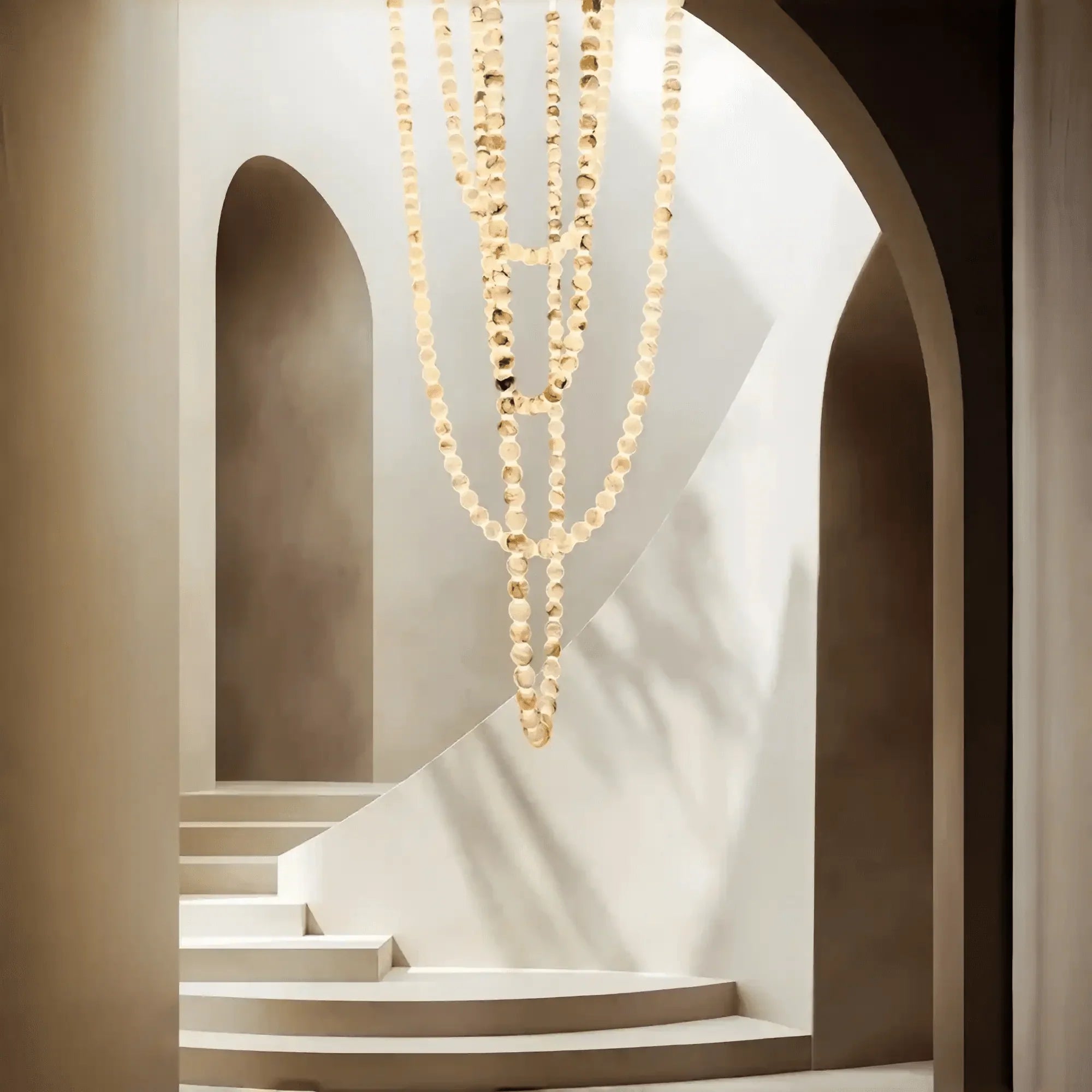 Modern LED Natural Alabaster Globes Beads Hanging Chandelier Indoor Lighting Fixture - 167 globes - L100+L200+L400+L500CM/L40"+L80"+L157"+L197"Neutral Light (4000K)Brass + WhiteFeyran