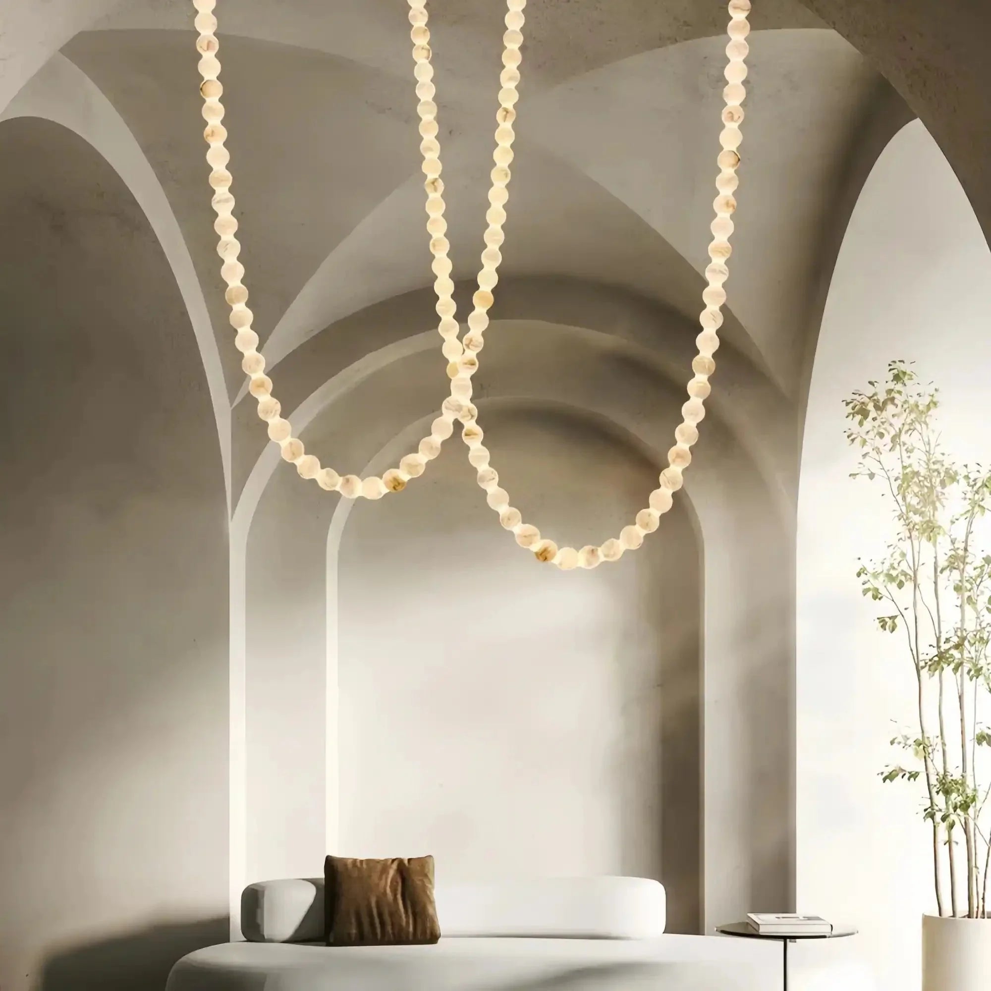 Modern LED Natural Alabaster Globes Beads Hanging Chandelier Indoor Lighting Fixture - 112 globes - L300+L500CM/L118"+L197"Neutral Light (4000K)Black + WhiteFeyran