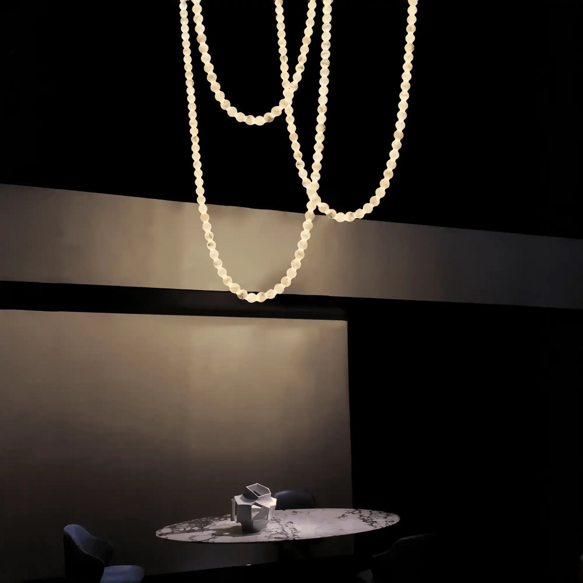 Modern LED Natural Alabaster Globes Beads Hanging Chandelier Indoor Lighting Fixture - 125 globes - L100+L300+L500CM/L40"+L118"+L197"Warm Light (3000K)Black + WhiteFeyran