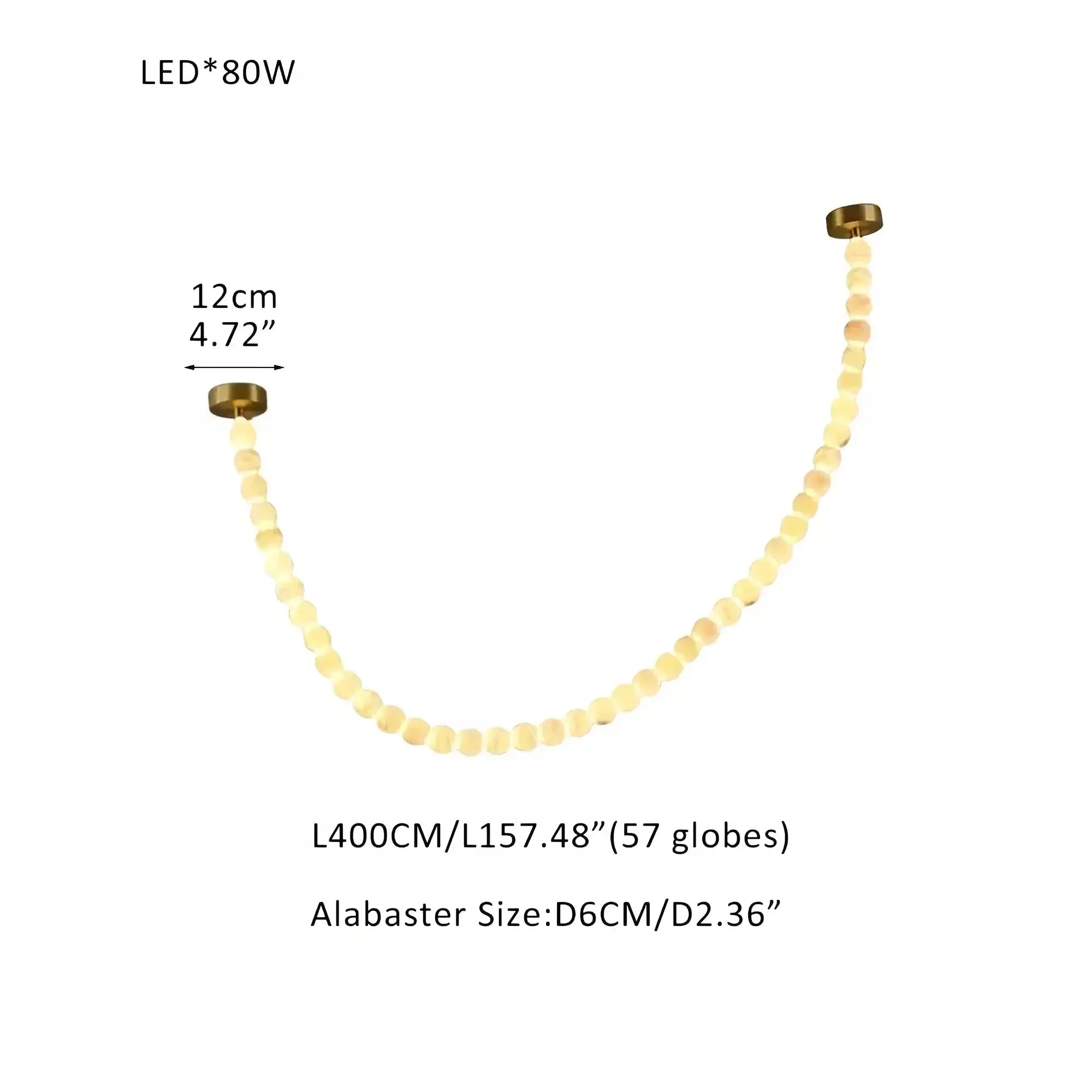 Modern LED Natural Alabaster Globes Beads Hanging Chandelier Indoor Lighting Fixture - 57 globes - L400CM/L157"Warm Light (3000K)Brass + WhiteFeyran