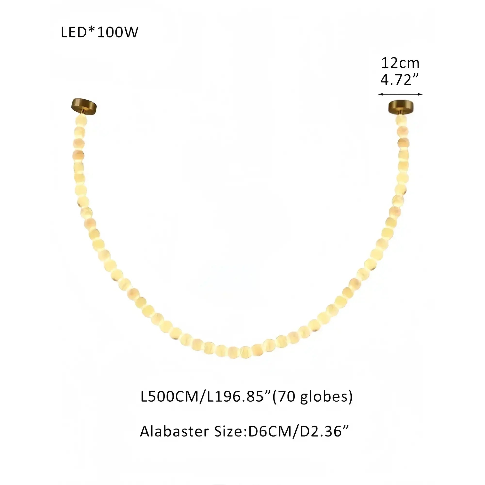 Modern LED Natural Alabaster Globes Beads Hanging Chandelier Indoor Lighting Fixture - 70 globes - L500CM/L197"Warm Light (3000K)Brass + WhiteFeyran