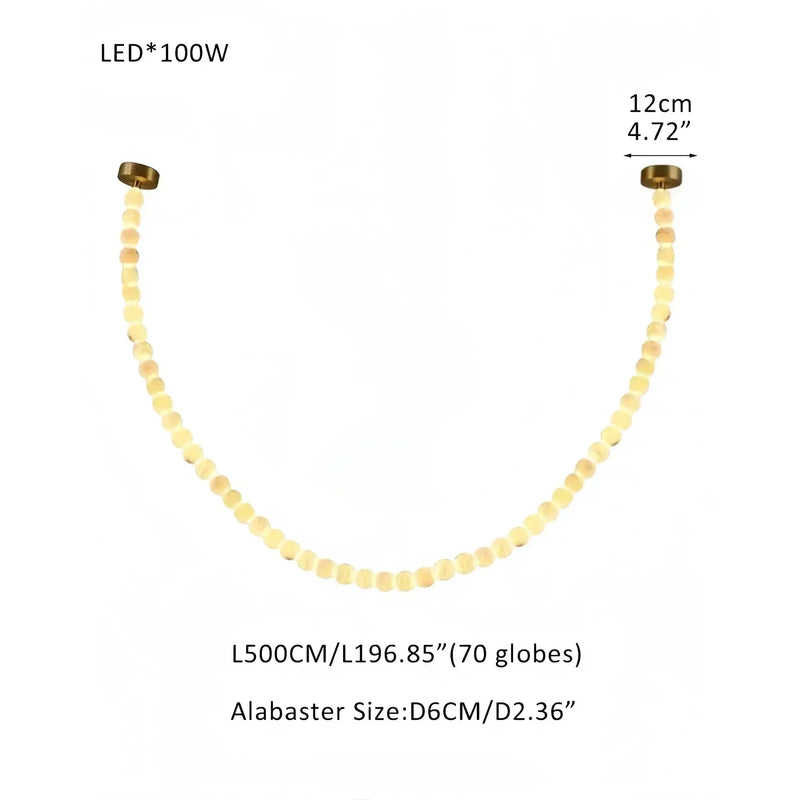 Modern LED Natural Alabaster Globes Beads Hanging Chandelier Indoor Lighting Fixture - 70 globes - L500CM/L197"Warm Light (3000K)Brass + WhiteFeyran