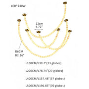 Modern LED Natural Alabaster Globes Beads Hanging Chandelier Indoor Lighting Fixture - 167 globes - L100+L200+L400+L500CM/L40"+L80"+L157"+L197"Warm Light (3000K)Brass + WhiteFeyran