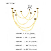 Modern LED Natural Alabaster Globes Beads Hanging Chandelier Indoor Lighting Fixture - 209 globes - L100+L200+L300+L400+L500CM/L40"+L80"+L118"+L157"+L197"Warm Light (3000K)Brass + WhiteFeyran