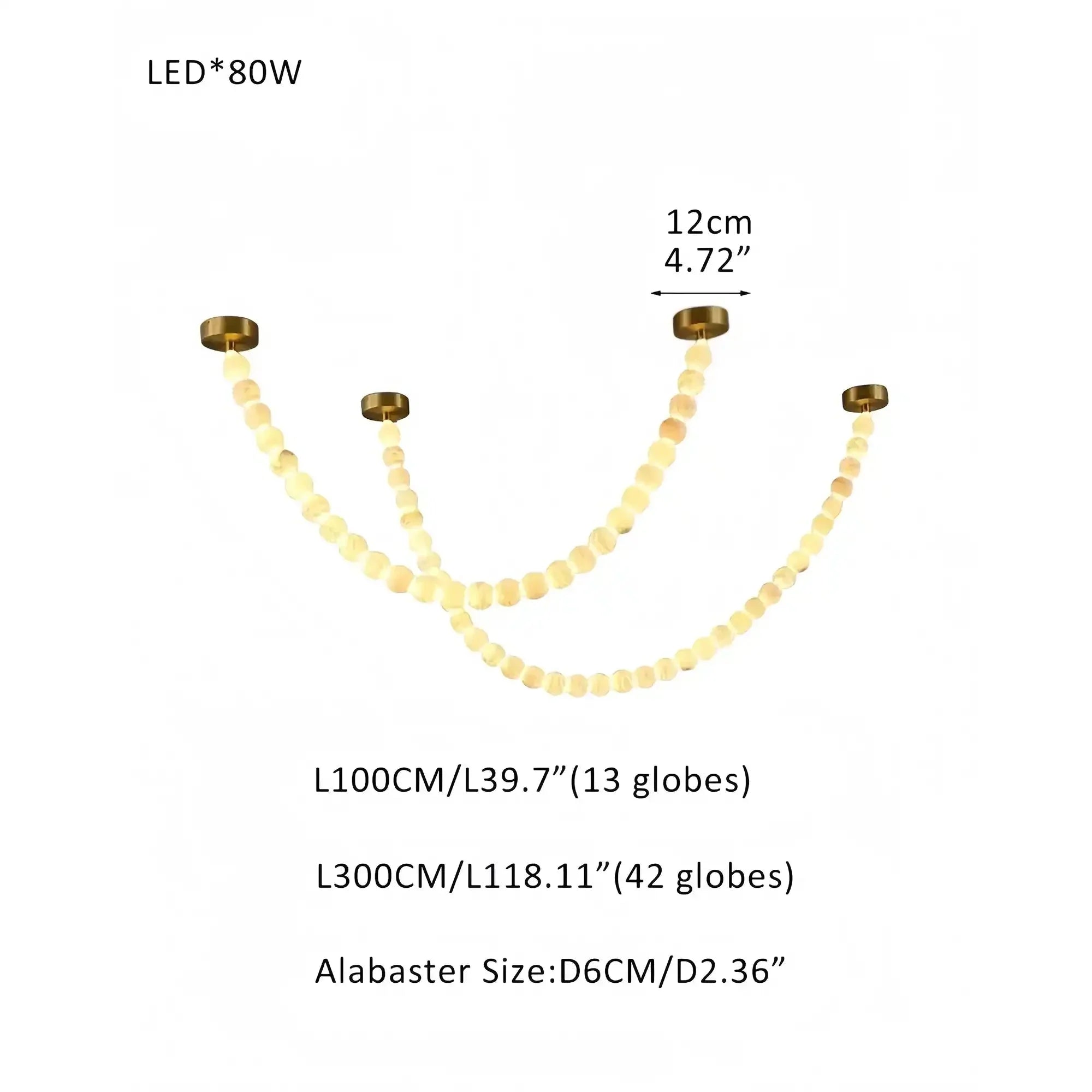 Modern LED Natural Alabaster Globes Beads Hanging Chandelier Indoor Lighting Fixture - 55 globes - L100+L300CM/L40"+L118"Warm Light (3000K)Brass + WhiteFeyran