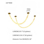 Modern LED Natural Alabaster Globes Beads Hanging Chandelier Indoor Lighting Fixture - 55 globes - L100+L300CM/L40"+L118"Warm Light (3000K)Brass + WhiteFeyran