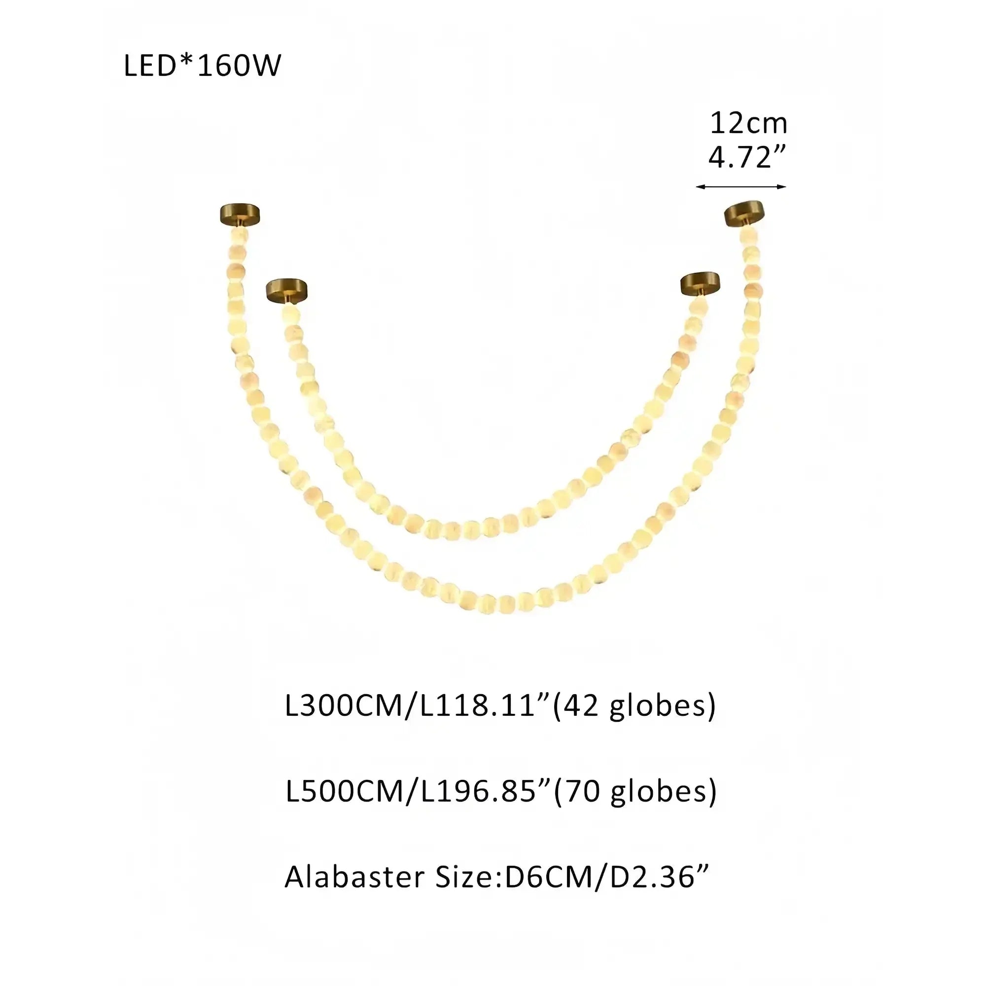 Modern LED Natural Alabaster Globes Beads Hanging Chandelier Indoor Lighting Fixture - 112 globes - L300+L500CM/L118"+L197"Warm Light (3000K)Brass + WhiteFeyran