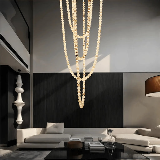 Modern LED Natural Alabaster Globes Beads Hanging Chandelier Indoor Lighting Fixture - 209 globes - L100+L200+L300+L400+L500CM/L40"+L80"+L118"+L157"+L197"Neutral Light (4000K)Brass + WhiteFeyran