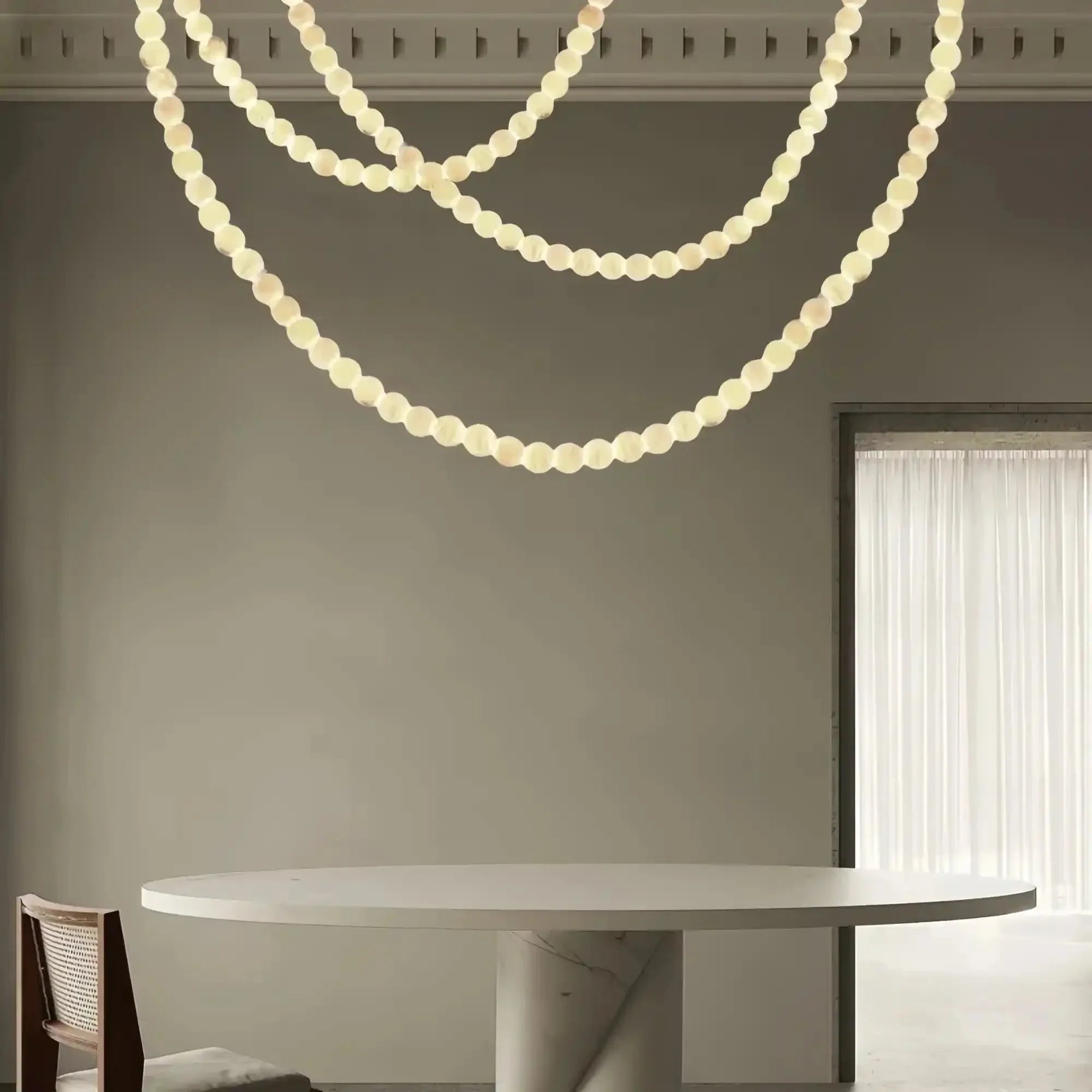 Modern LED Natural Alabaster Globes Beads Hanging Chandelier Indoor Lighting Fixture - 125 globes - L100+L300+L500CM/L40"+L118"+L197"Neutral Light (4000K)Black + WhiteFeyran