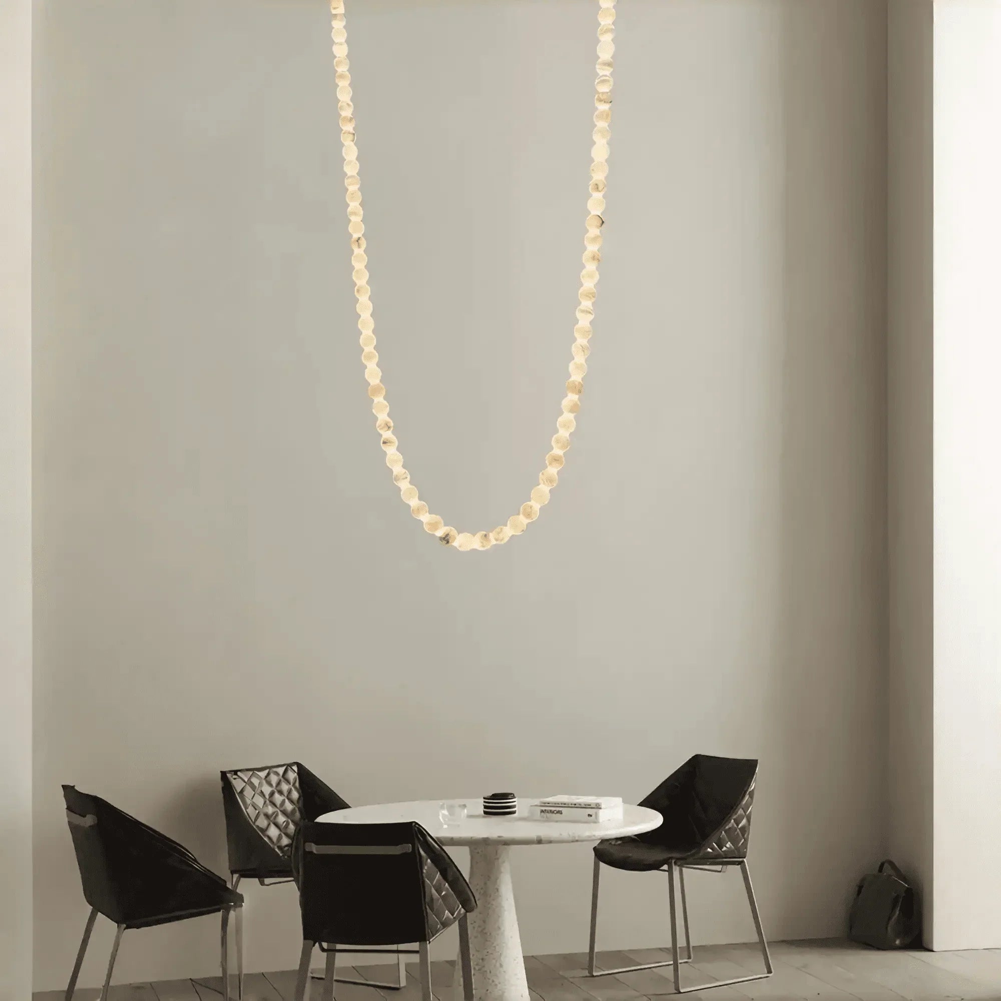 Modern LED Natural Alabaster Globes Beads Hanging Chandelier Indoor Lighting Fixture - 70 globes - L500CM/L197"Warm Light (3000K)Black + WhiteFeyran