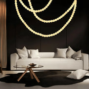 Modern LED Natural Alabaster Globes Beads Hanging Chandelier Indoor Lighting Fixture - 125 globes - L100+L300+L500CM/L40"+L118"+L197"Cool Light (6000k)Black + WhiteFeyran