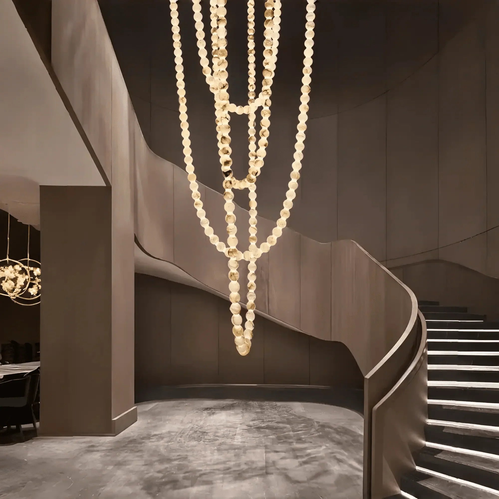 Modern LED Natural Alabaster Globes Beads Hanging Chandelier Indoor Lighting Fixture - 167 globes - L100+L200+L400+L500CM/L40"+L80"+L157"+L197"Warm Light (3000K)Black + WhiteFeyran