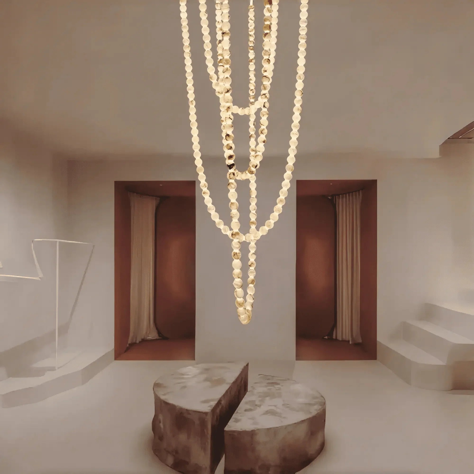 Modern LED Natural Alabaster Globes Beads Hanging Chandelier Indoor Lighting Fixture - 167 globes - L100+L200+L400+L500CM/L40"+L80"+L157"+L197"Warm Light (3000K)Black + WhiteFeyran
