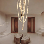 Modern LED Natural Alabaster Globes Beads Hanging Chandelier Indoor Lighting Fixture - 167 globes - L100+L200+L400+L500CM/L40"+L80"+L157"+L197"Warm Light (3000K)Black + WhiteFeyran