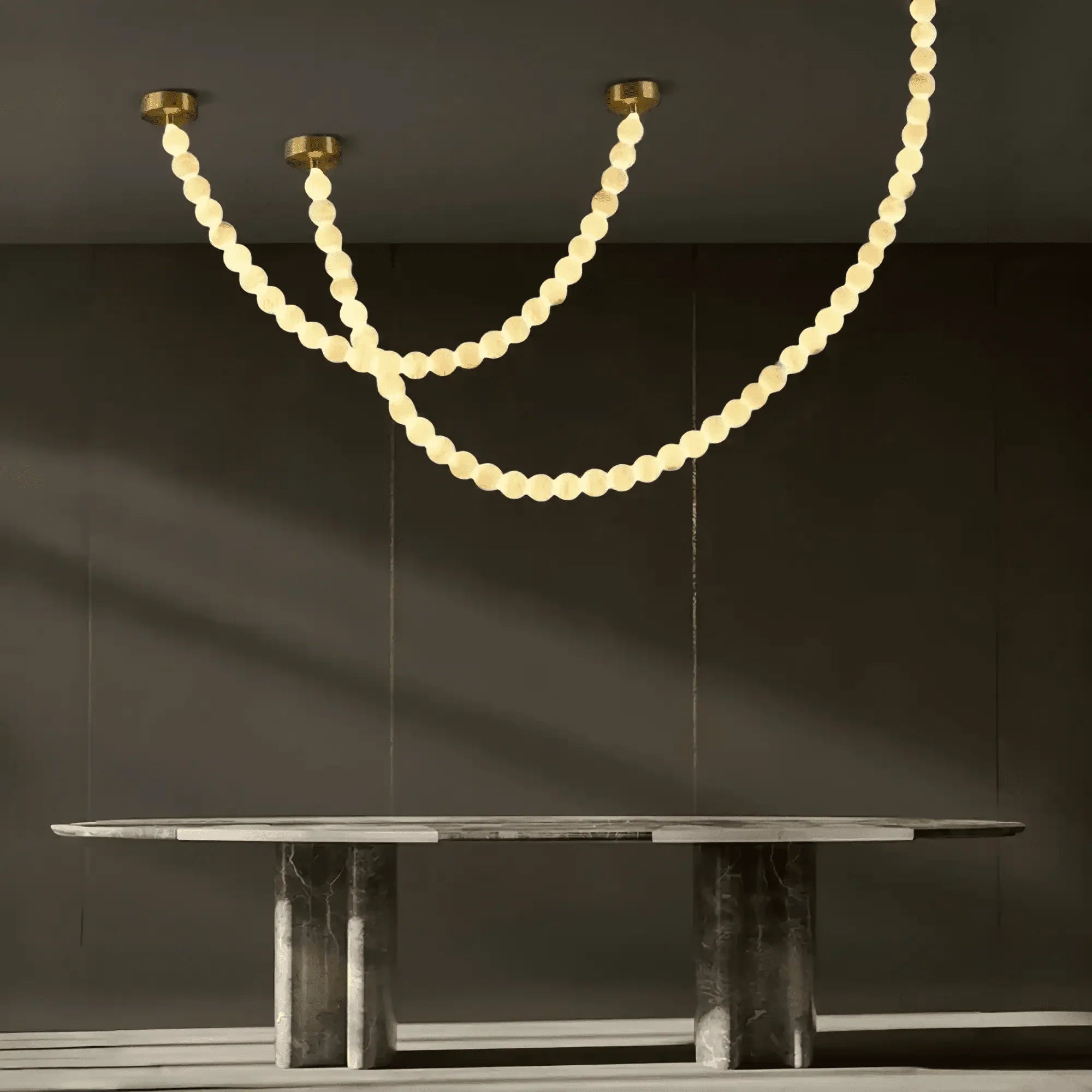 Modern LED Natural Alabaster Globes Beads Hanging Chandelier Indoor Lighting Fixture - 112 globes - L300+L500CM/L118"+L197"Warm Light (3000K)Black + WhiteFeyran
