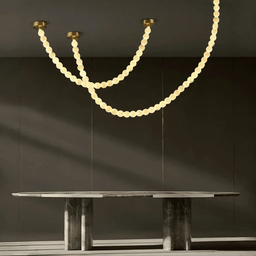 Modern LED Natural Alabaster Globes Beads Hanging Chandelier Indoor Lighting Fixture - 112 globes - L300+L500CM/L118"+L197"Warm Light (3000K)Black + WhiteFeyran