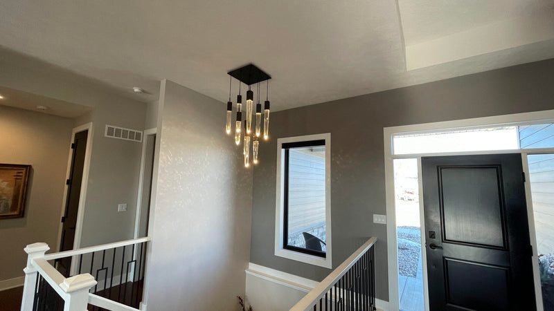 Modern Light Luxury Round/Rectangle Floating Glacier Crystal Chandelier in Black Finish for Kitchen Island/ Staircase/Living Room