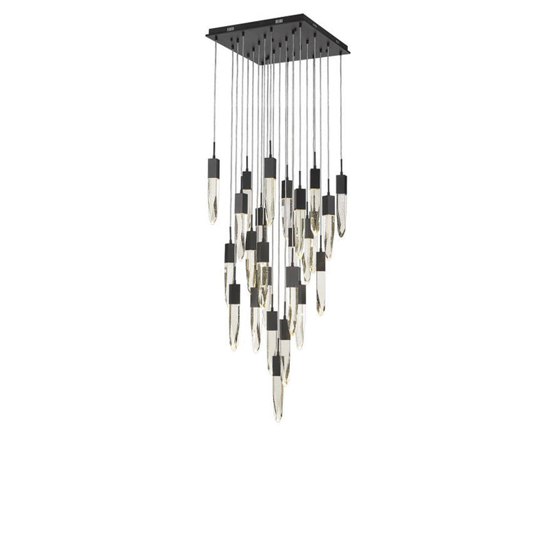 Modern Light Luxury Round/Rectangle Floating Glacier Crystal Chandelier in Black Finish for Kitchen Island/ Staircase/Living Room