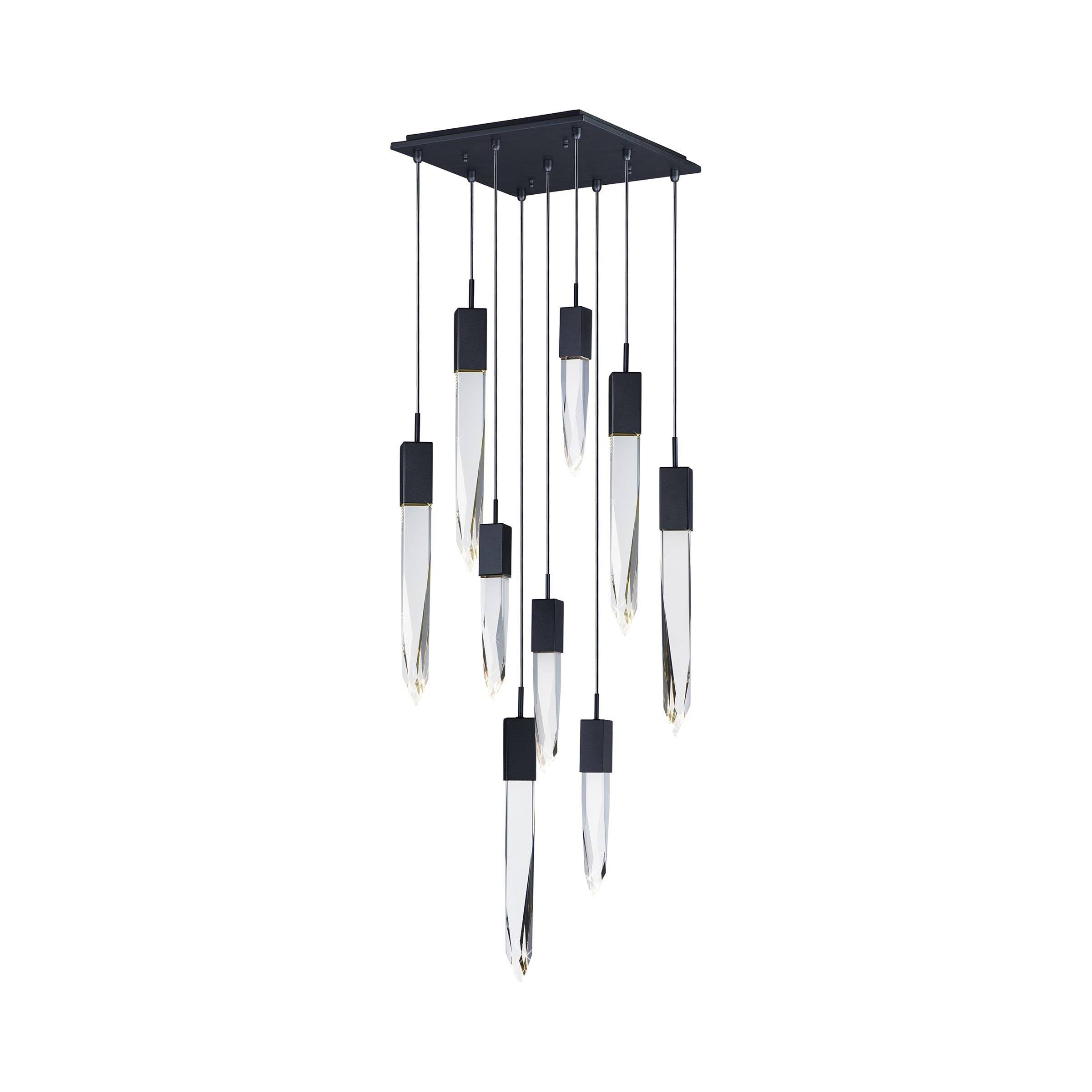 Modern Light Luxury Round/Rectangle Floating Glacier Crystal Chandelier in Black Finish for Kitchen Island/ Staircase/Living Room