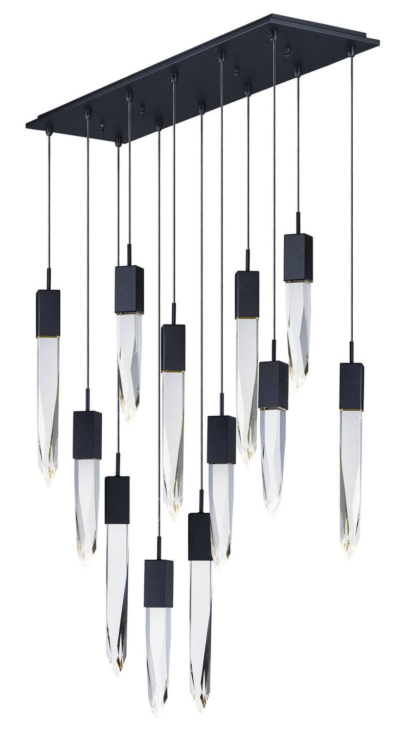 Modern Light Luxury Round/Rectangle Floating Glacier Crystal Chandelier in Black Finish for Kitchen Island/ Staircase/Living Room
