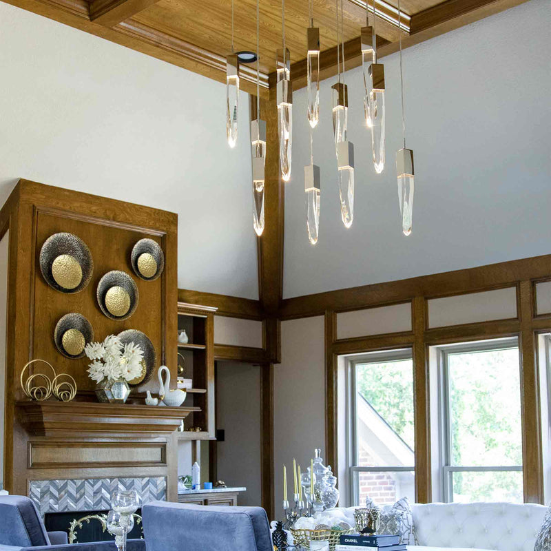 Modern Light Luxury Round/Rectangle Floating Glacier Crystal Chandelier in Black Finish for Kitchen Island/ Staircase/Living Room