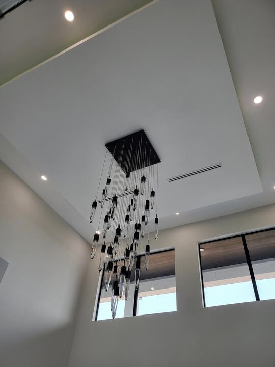 Modern Light Luxury Round/Rectangle Floating Glacier Crystal Chandelier in Black Finish for Kitchen Island/ Staircase/Living Room
