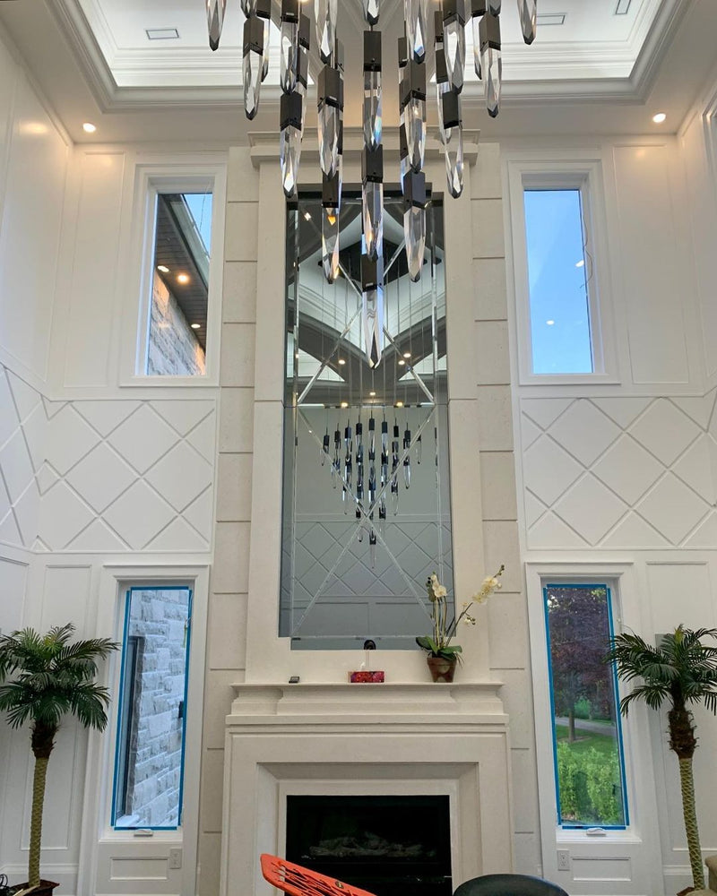 Modern Light Luxury Round/Rectangle Floating Glacier Crystal Chandelier in Black Finish for Kitchen Island/ Staircase/Living Room