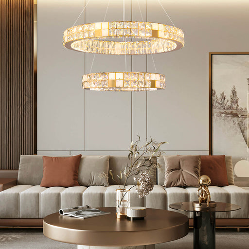 Modern Luxury Crystal and Marble Chandelier -2 rings living room|Feyran