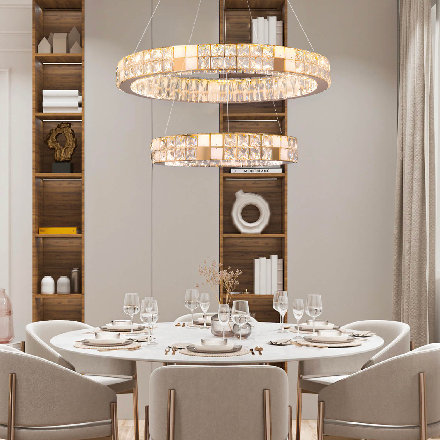 Modern Luxury Crystal and Marble Chandelier - dining room| Feyran