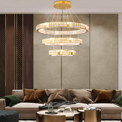 Modern Luxury Crystal and Marble Chandelier-3 rings Living room | Feyran