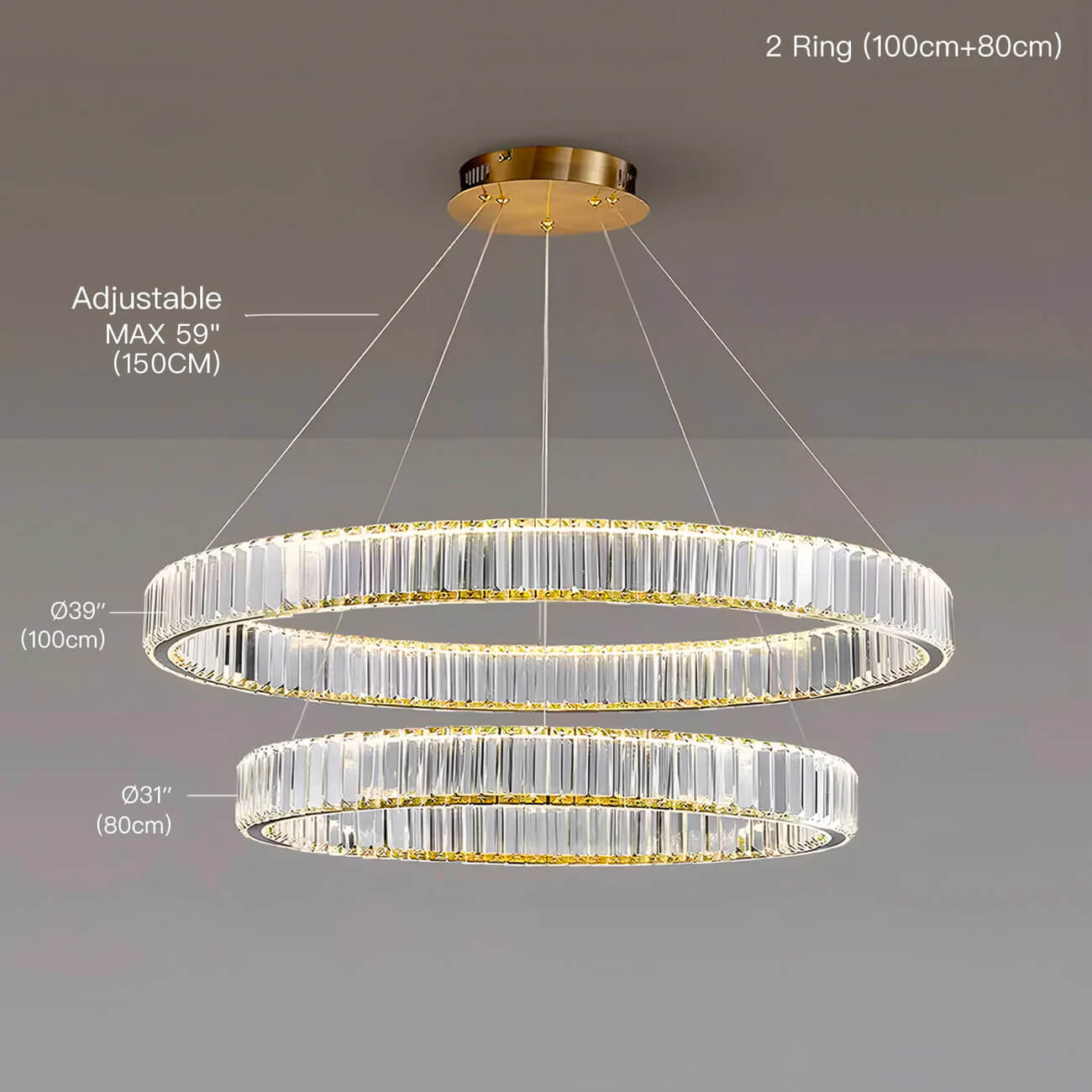 Modern Luxury Crystal Chandelier Elegant Circular Duplex Living Room and Dining Room Lighting -2-rings-size |Feyran