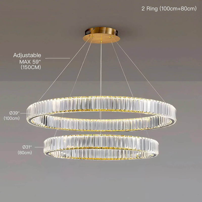 Modern Luxury Crystal Chandelier Elegant Circular Duplex Living Room and Dining Room Lighting -2-rings-size |Feyran