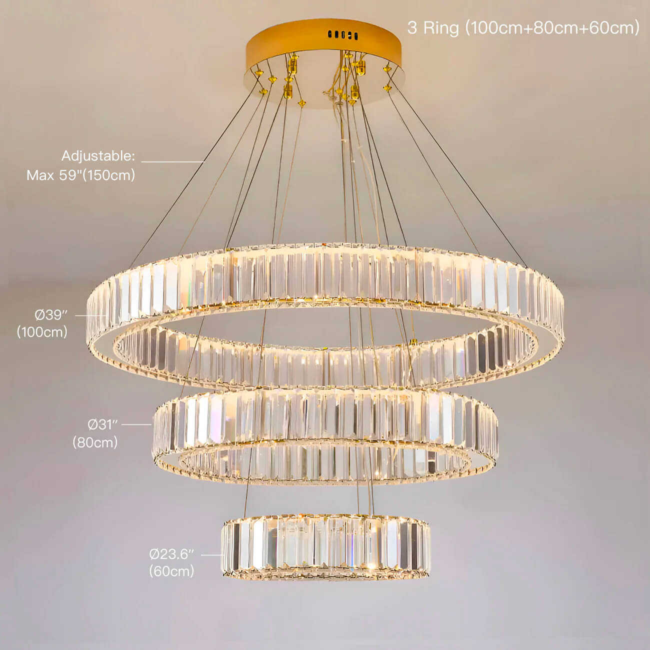 Modern Luxury Crystal Chandelier Elegant Circular Duplex Living Room and Dining Room Lighting -3-rings-size|Feyran