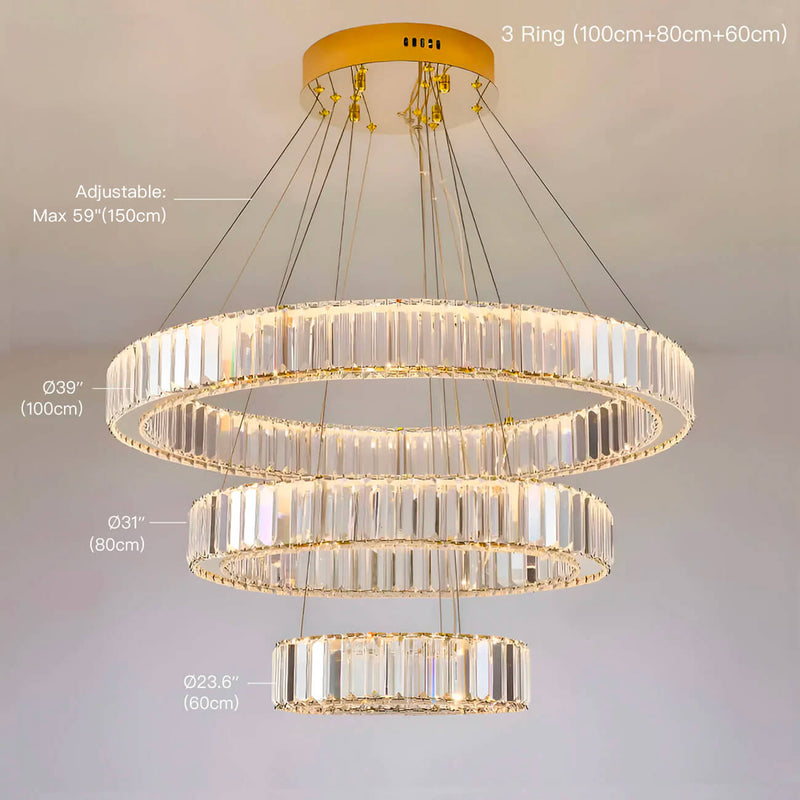 Modern Luxury Crystal Chandelier Elegant Circular Duplex Living Room and Dining Room Lighting -3-rings-size|Feyran