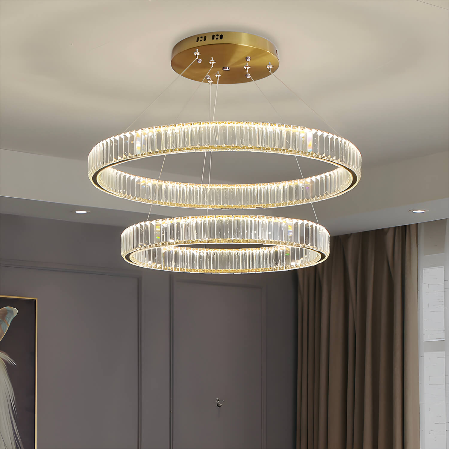 Modern Luxury Crystal Chandelier Elegant Circular Duplex Living Room and Dining Room Lighting -living-room-2-rings|Feyran